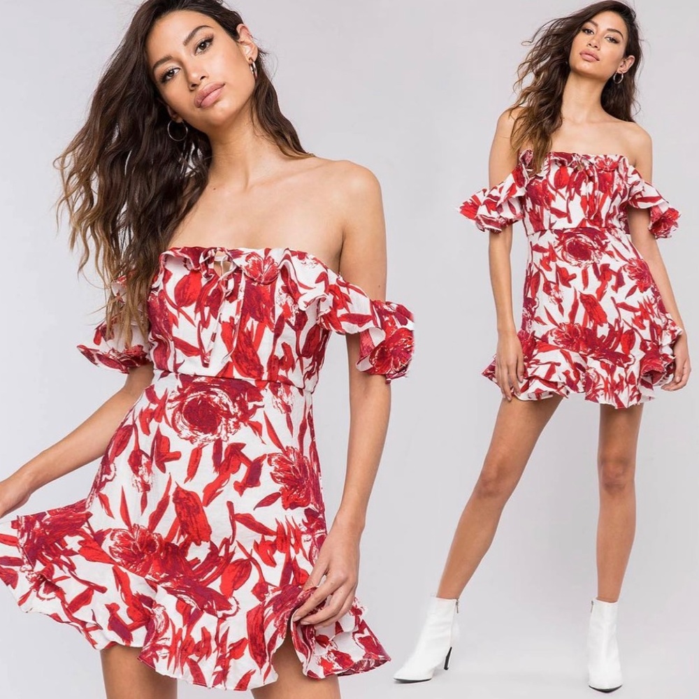 Agaci Red and White Floral Mini Dress - New With Tags NWT